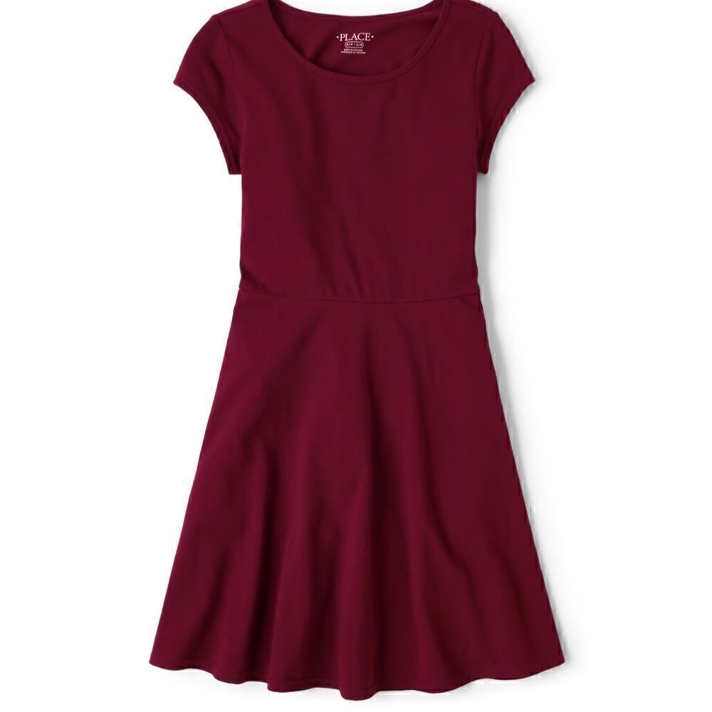 The Childrens Place Uniform Girls Everyday Dress Tshirt Dress Burgundy RedāXLā14